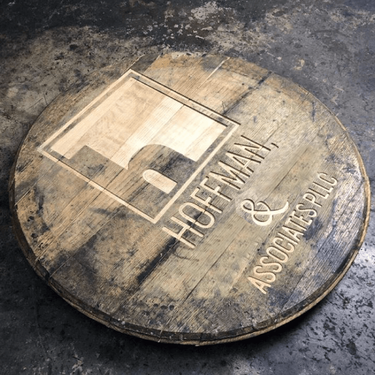 Hoffman and Associates logo debossed into a barrel top